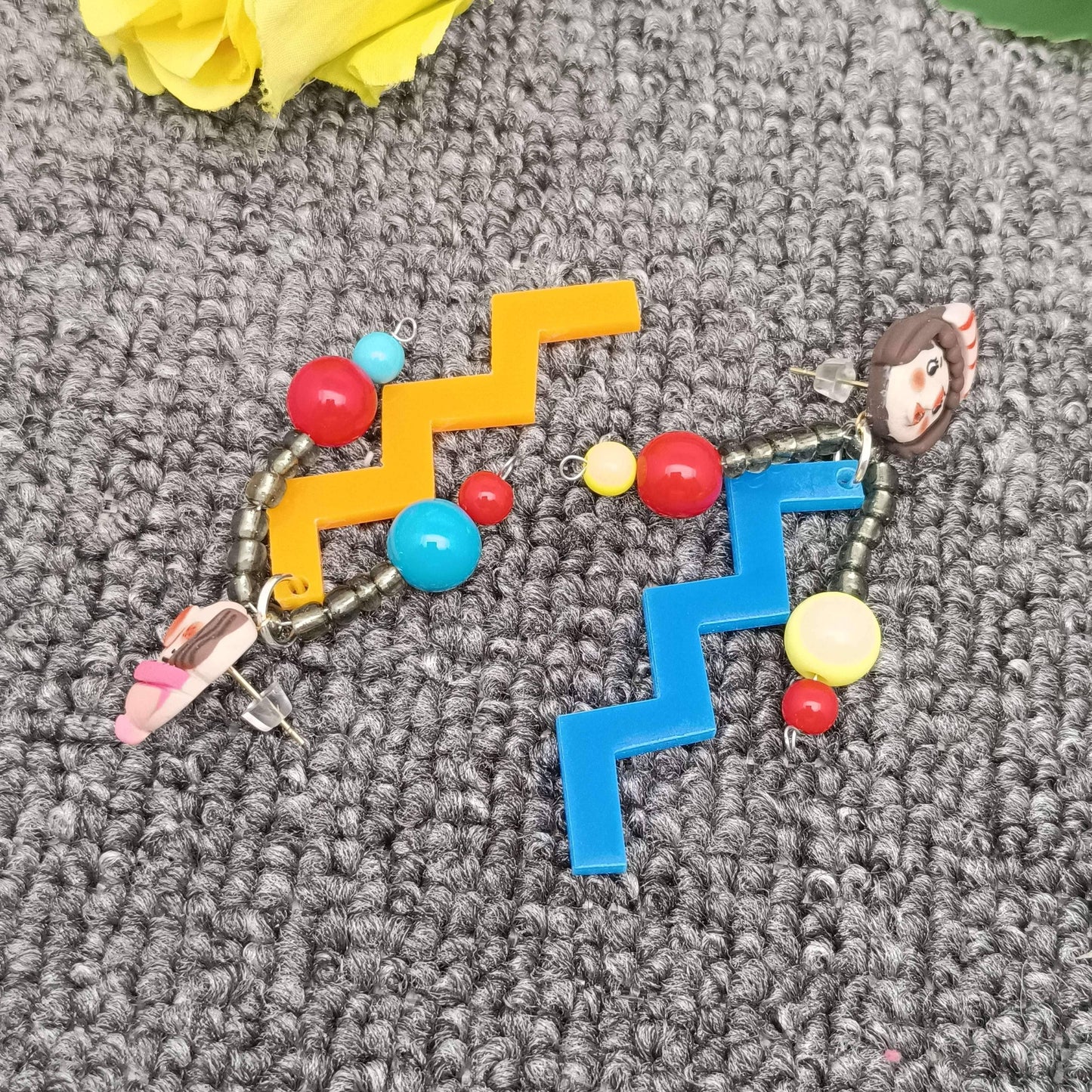 Cartoon Silly Doll Face Beaded Earrings