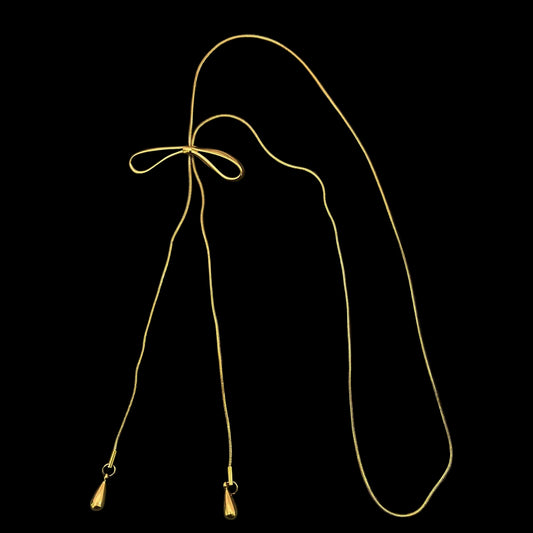 Bow 18K Gold Plated S.Steel Long Lariat Necklace - FGS