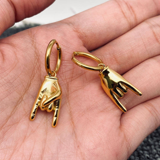 Rock & Roll Hand Charm Earrings - 18K Gold Plated