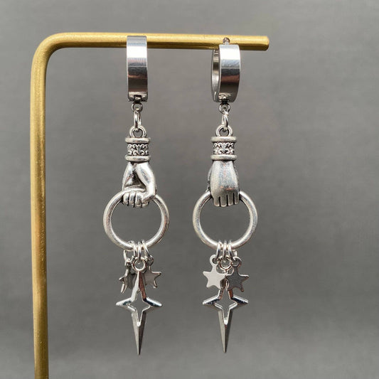 Hand Catch a Star Huggie Dangle Earrings