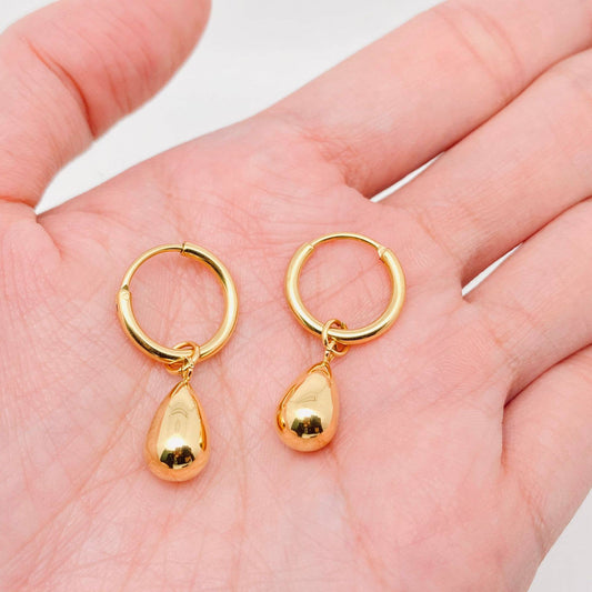 Teardrop 18k Gold Plated Stainless Steel Huggie Earrings