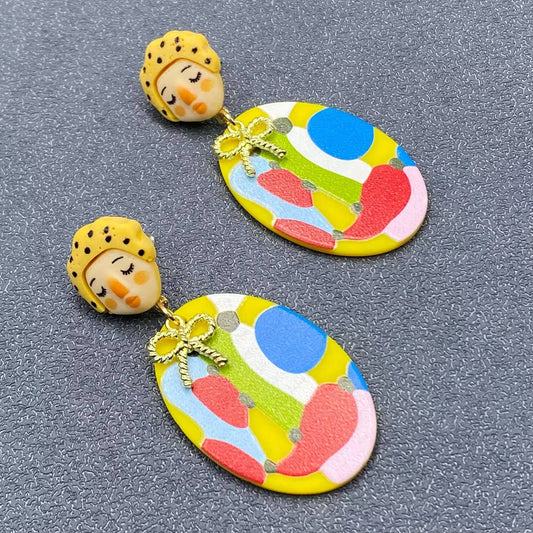 Abstract Resin Cutie Face Earrings - Dreamy