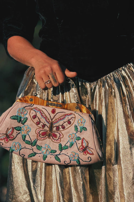 Vintage Style Embroidered Butterfly Evening Handbag