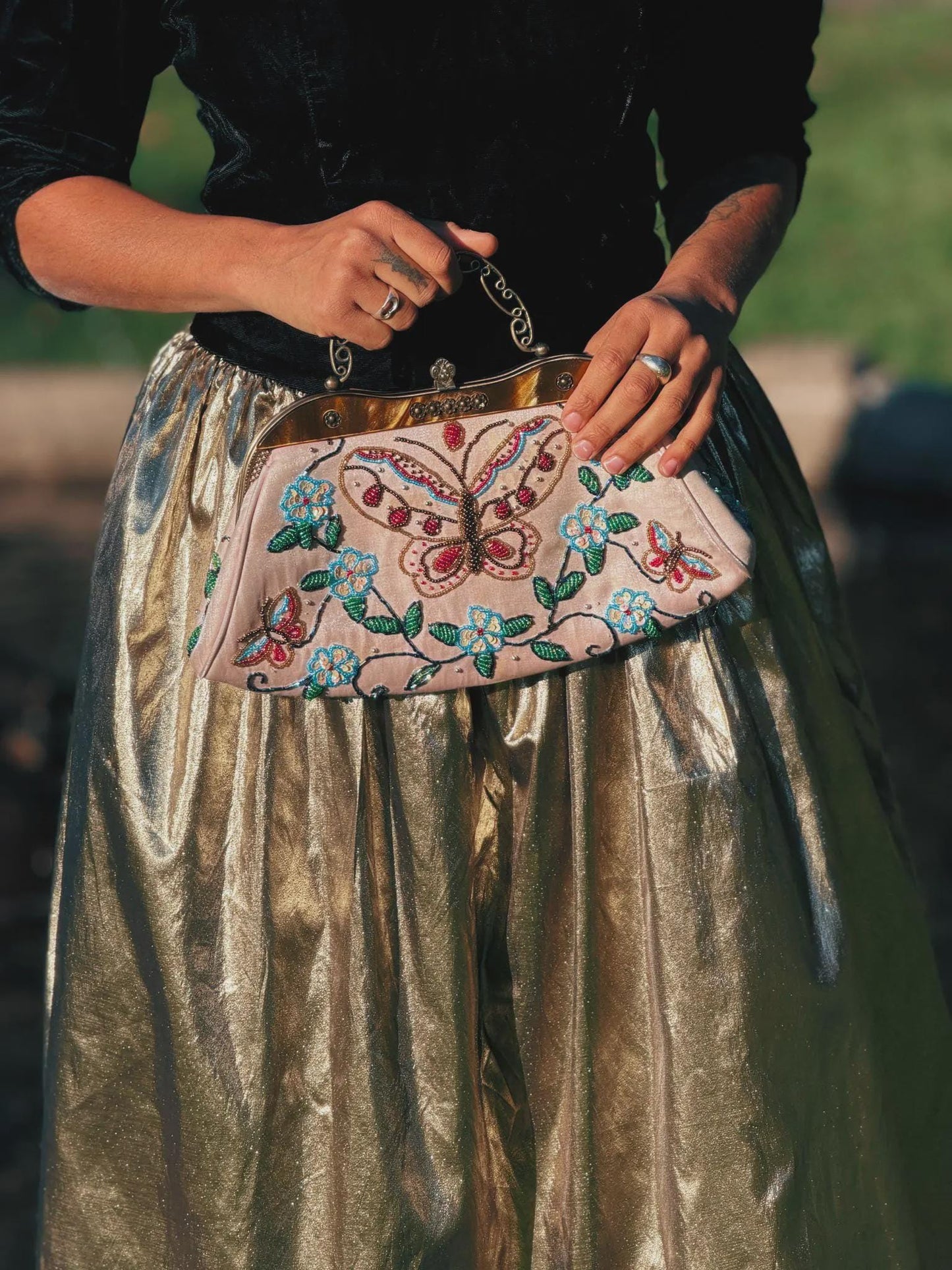 Vintage Style Embroidered Butterfly Evening Handbag