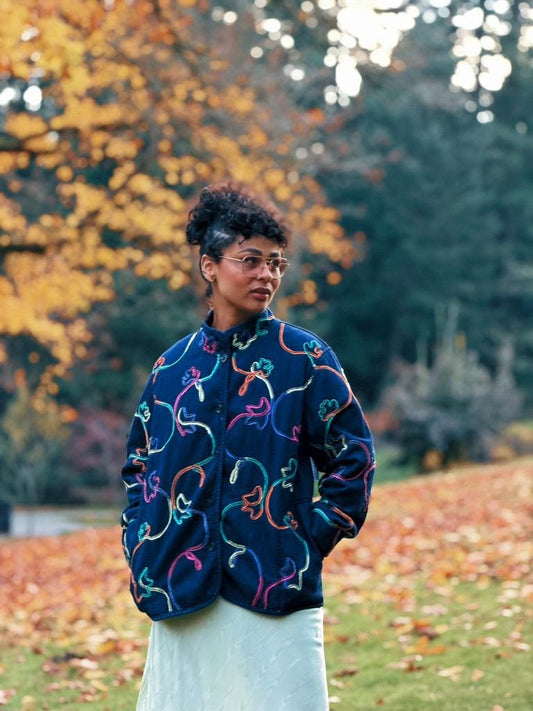 Vintage Koret Navy Cotton Funky Ribbon Embellished Jacket