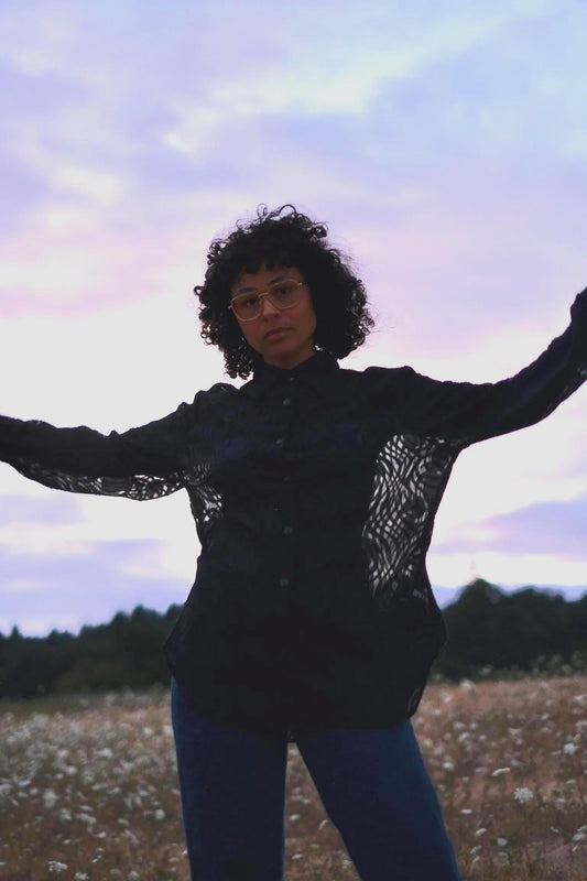 Vintage Black Sheer Swirl Button-Up Blouse by Kiss Me California