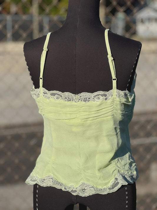 Y2K Chartreuse Silk Lace Cami Top by I.C.E.