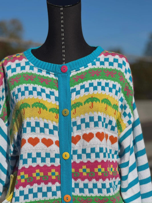 Vintage 1990's Muti-Color Cotton Cardigan by Peggy Hart