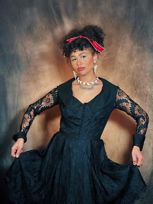 Black Lace Formal Dress with Peter Pan Collar by Sydney North California