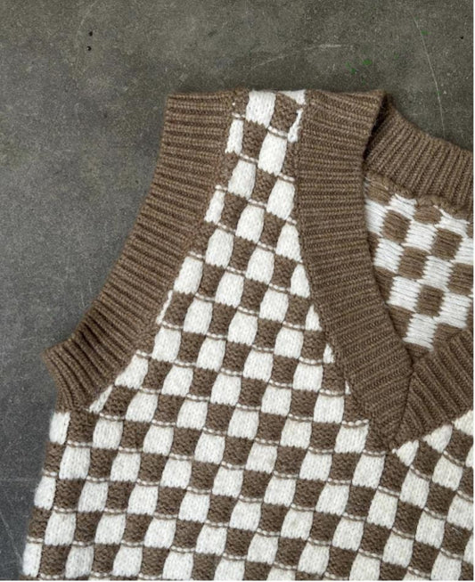 Checkered Knit Sweater Vest