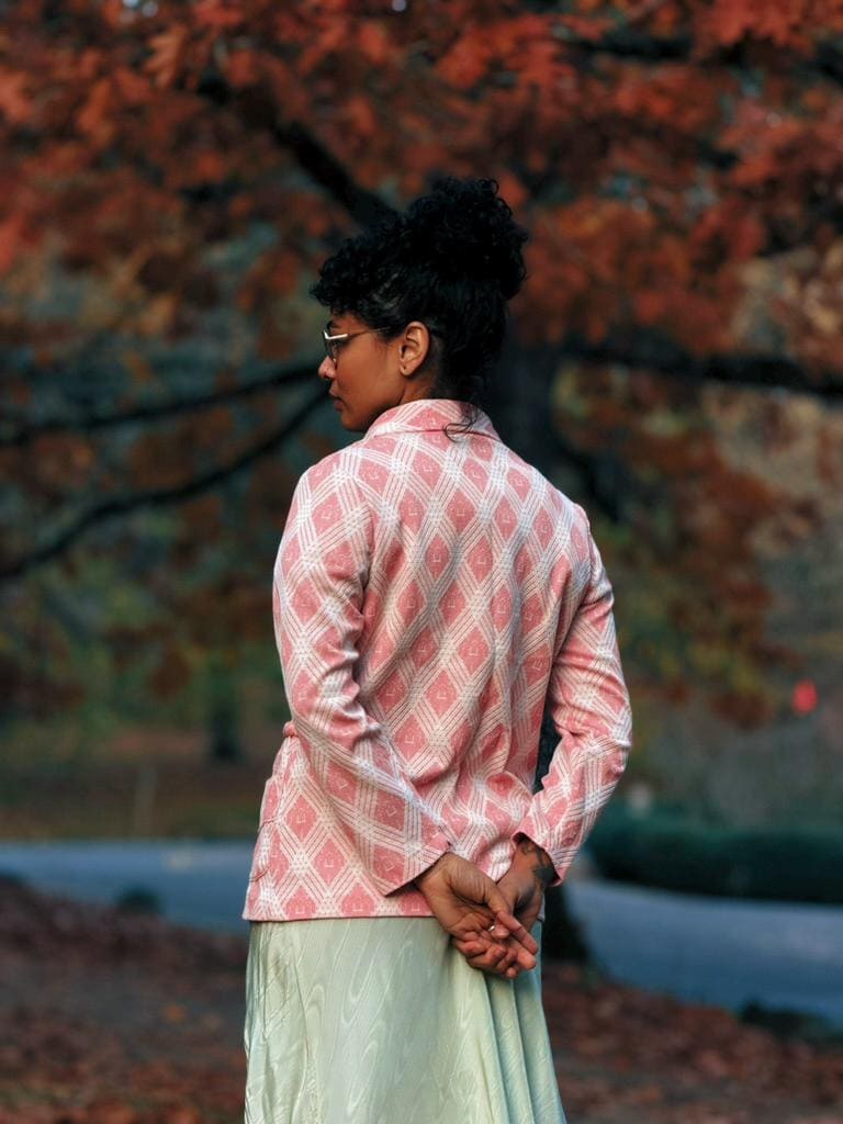 Vintage 1970's Handmade Peach Diamond-Pattern Blazer