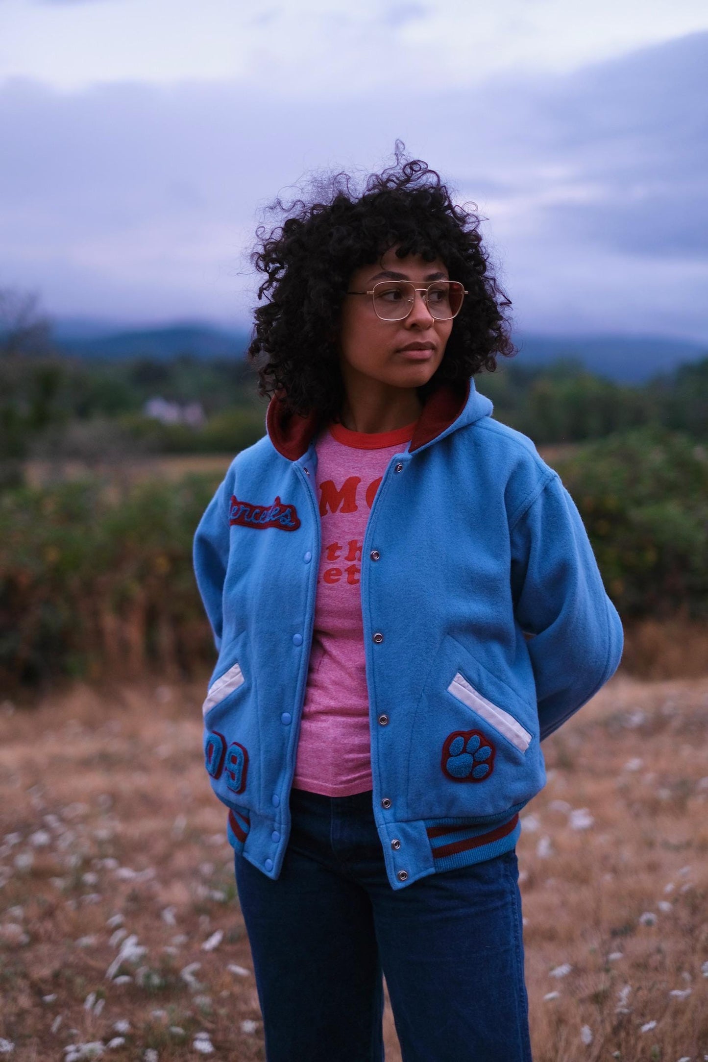 2000s Varsity Jacket | Light Blue Wool Bomber with Maroon “Mercedes King” Lettering
