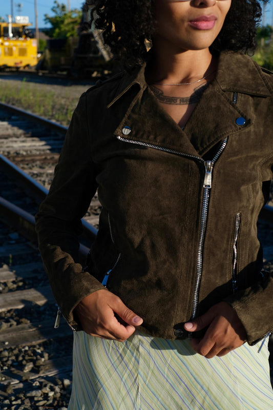 Olive Suede Leather Jacket by BCBGeneration