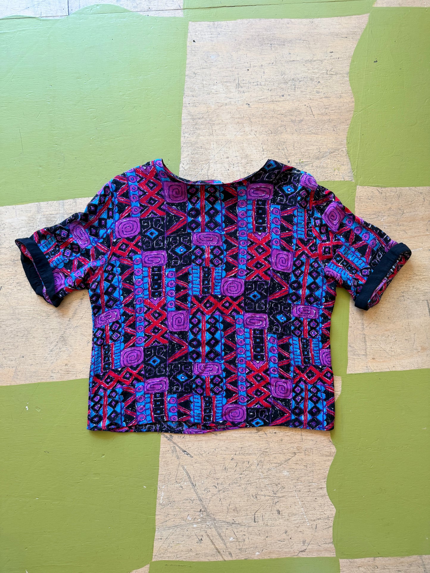 90s Gianna Geometric Print Blouse