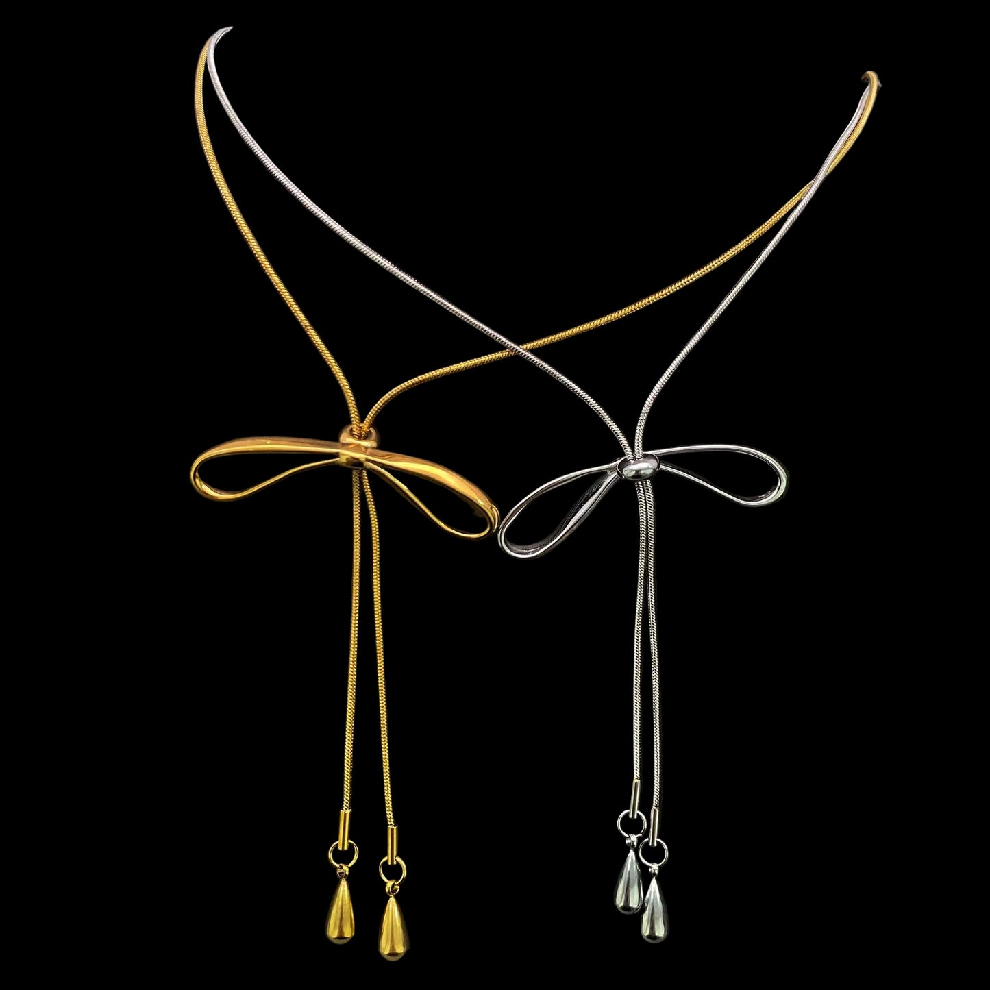Bow 18K Gold Plated S.Steel Long Lariat Necklace - FGS