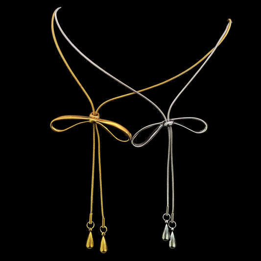 Bow 18K Gold Plated S.Steel Long Lariat Necklace - FGS