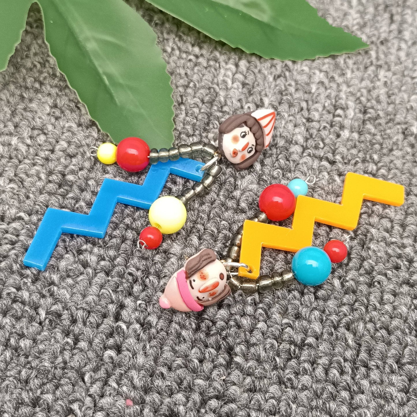 Cartoon Silly Doll Face Beaded Earrings