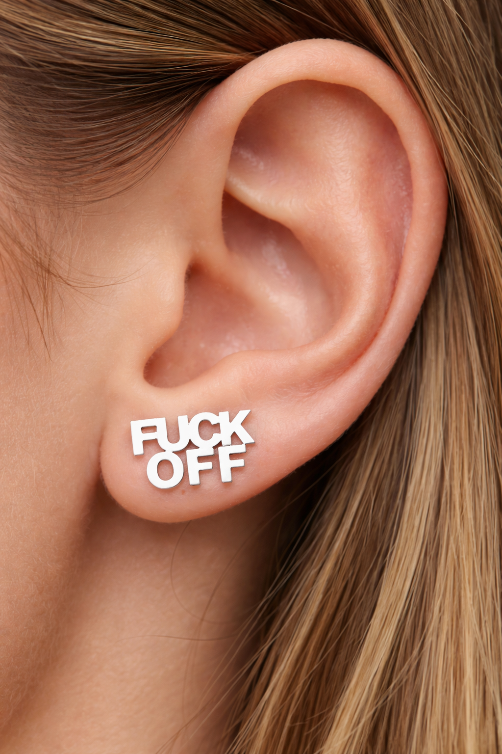 'Fuck Off' Stainless Steel Ear Studs