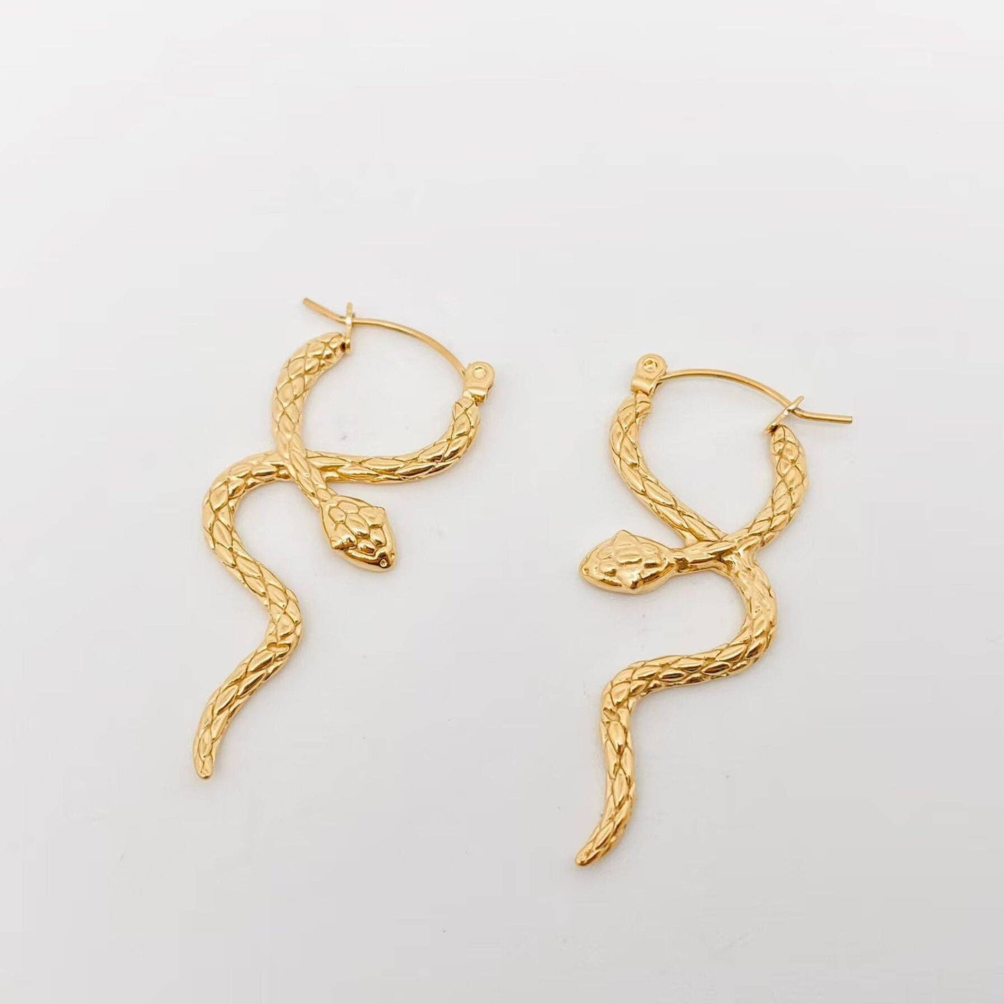 Stainless Steel Snake Hoop Earrings - 18K Gold Plated