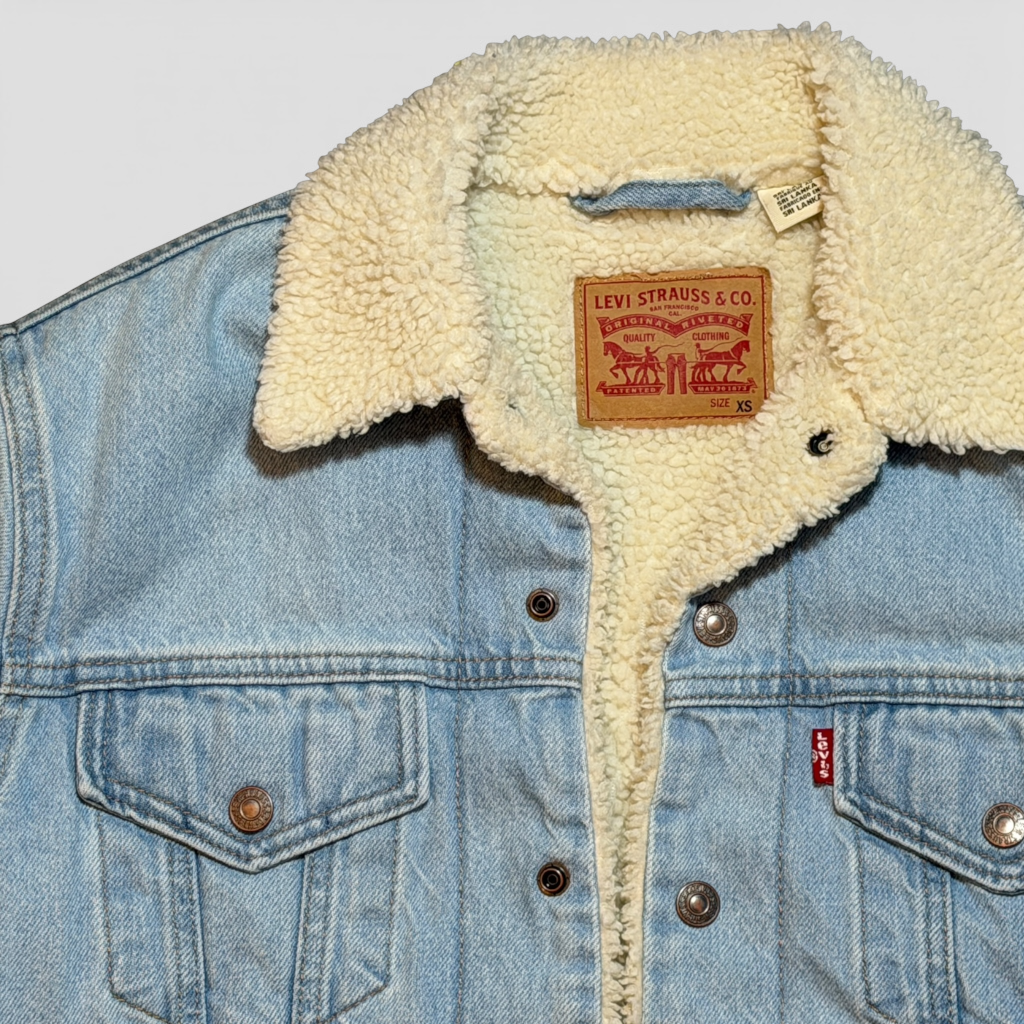 Levi Strauss Sherpa Lined Light Wash Denim Trucker Jacket