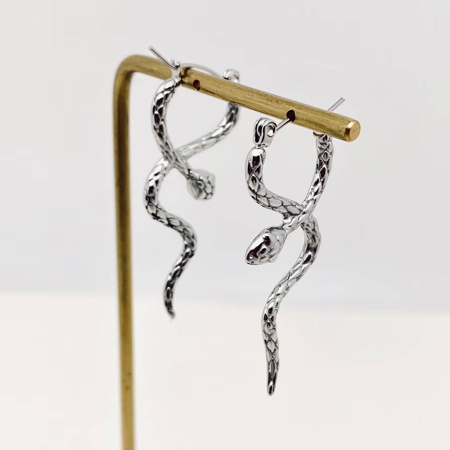 Stainless Steel Snake Hoop Earrings - 18K Gold Plated