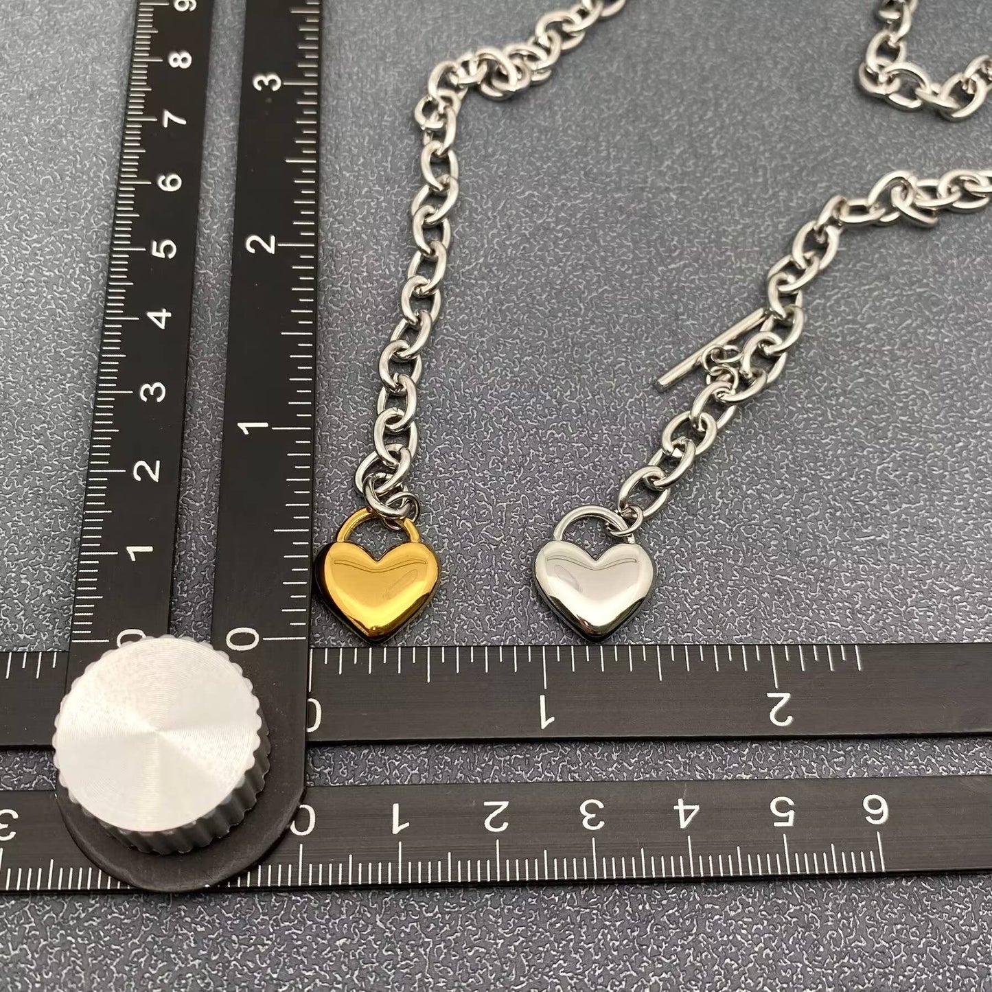 18K Golden SS Two Tone Heart Charm Y-neck Chain Necklace-FGS