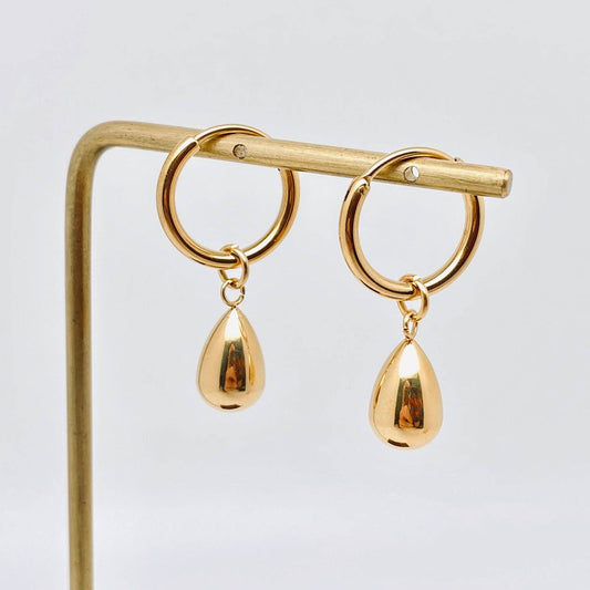 Teardrop 18k Gold Plated Stainless Steel Huggie Earrings
