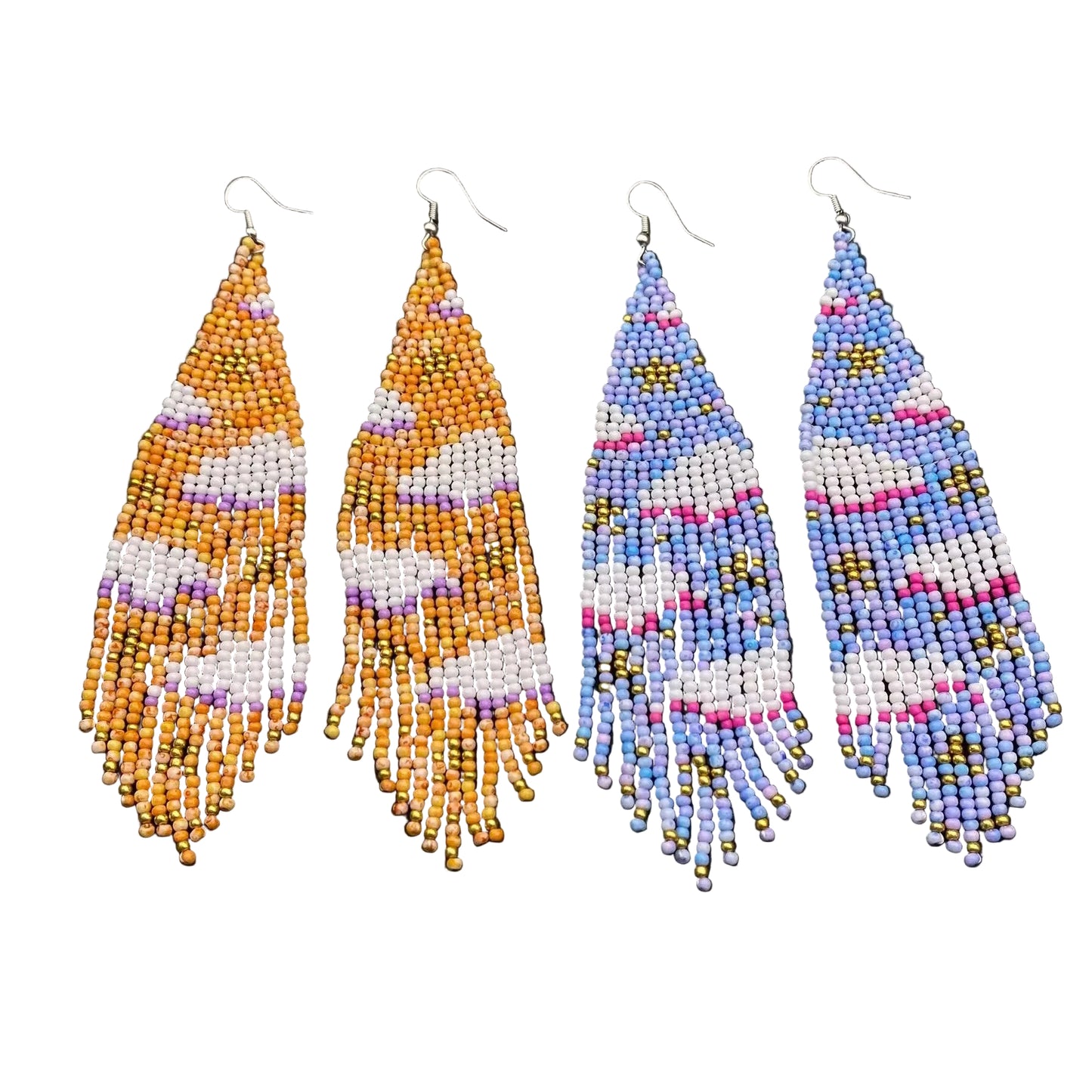 Dreamy Clouds Beaded Fringe Earrings