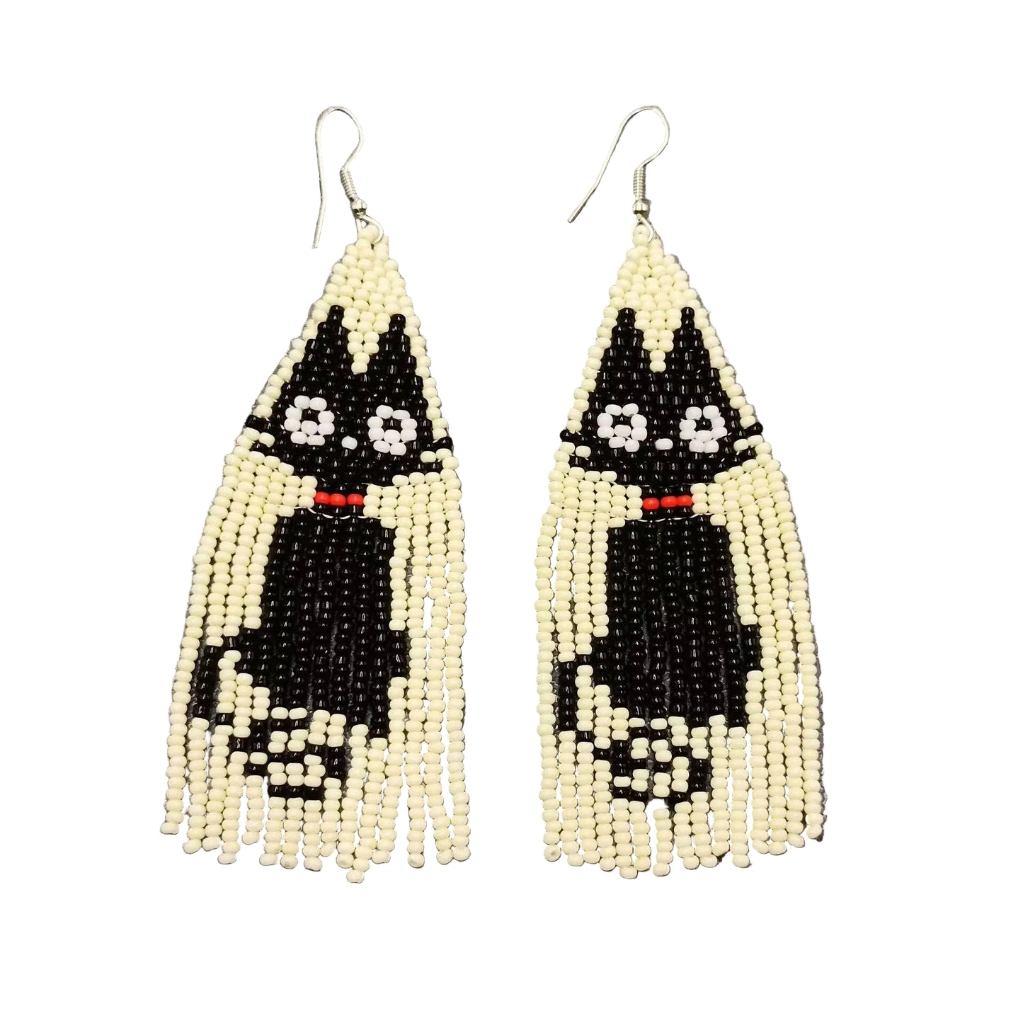 Black Cat Seed Beads Fringe Earrings