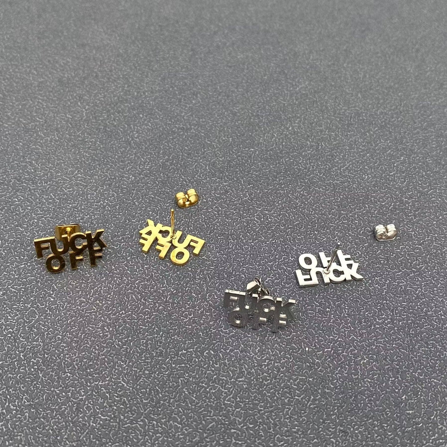 'Fuck Off' Stainless Steel Ear Studs