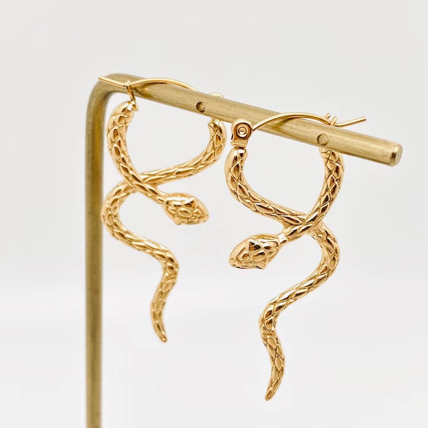 Stainless Steel Snake Hoop Earrings - 18K Gold Plated