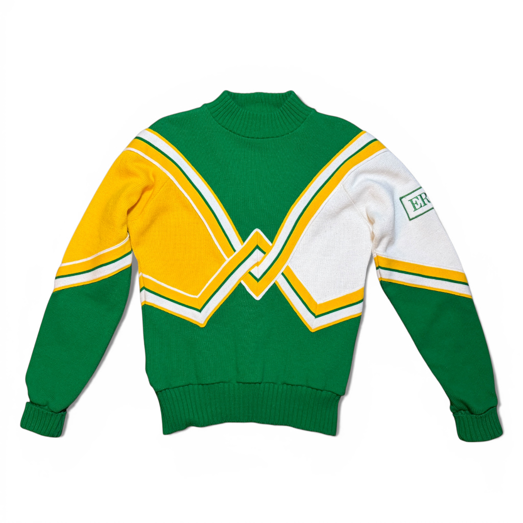 Dehen Green Yellow White Varsity Chevron Knit Sweater