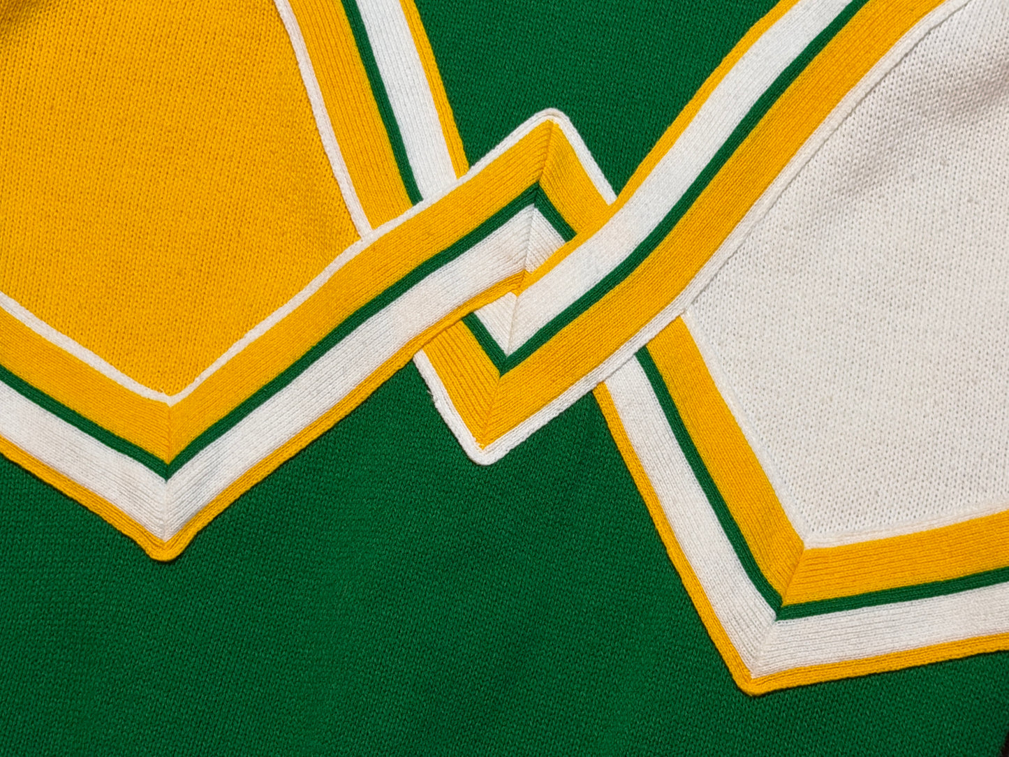 Dehen Green Yellow White Varsity Chevron Knit Sweater