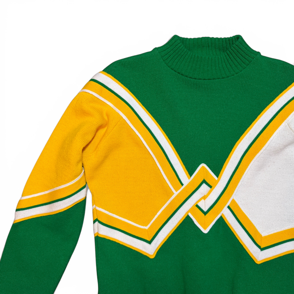 Dehen Green Yellow White Varsity Chevron Knit Sweater