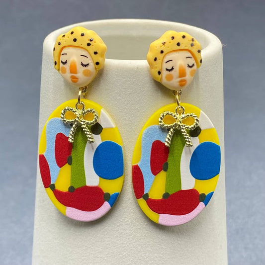 Abstract Resin Cutie Face Earrings - Dreamy