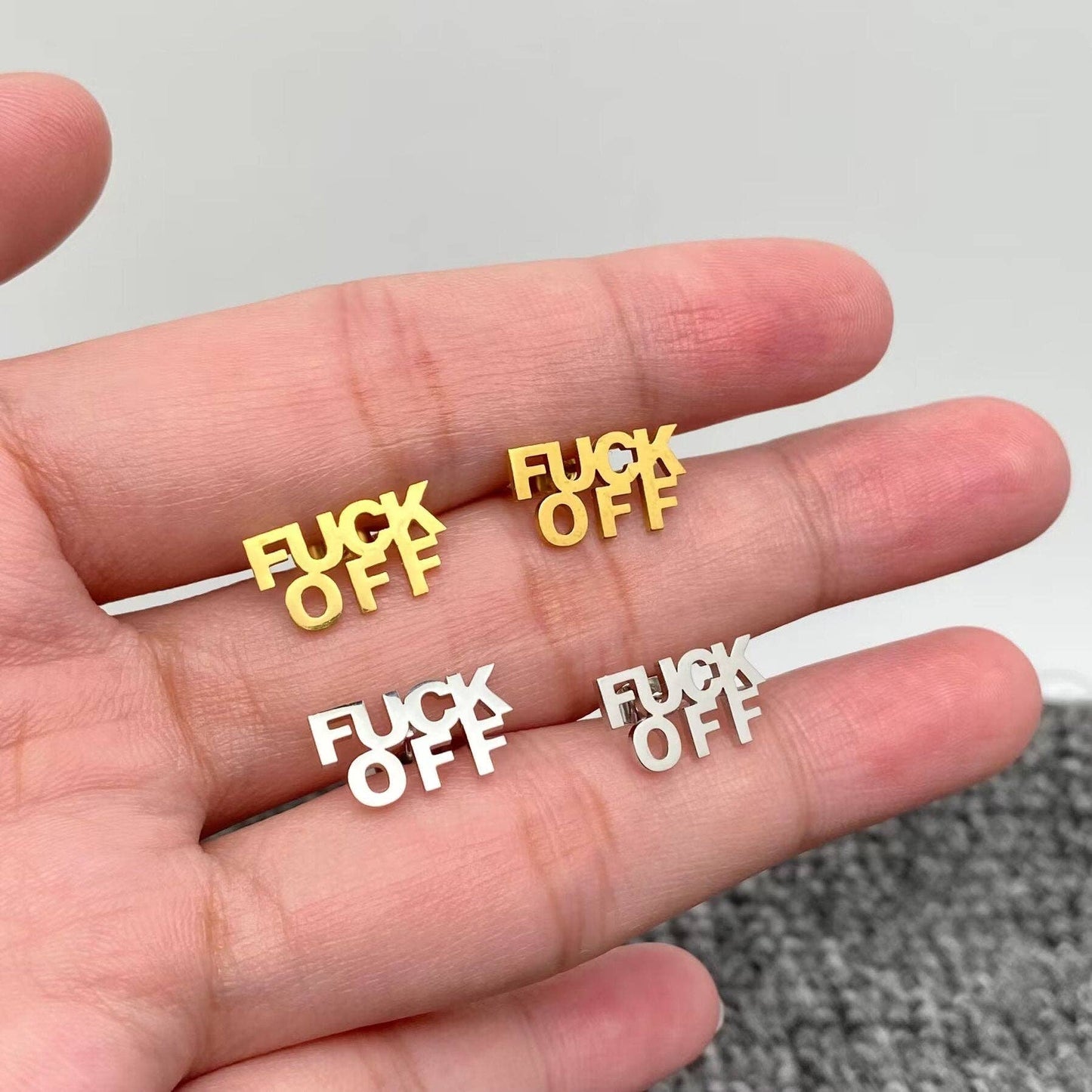 'Fuck Off' Stainless Steel Ear Studs