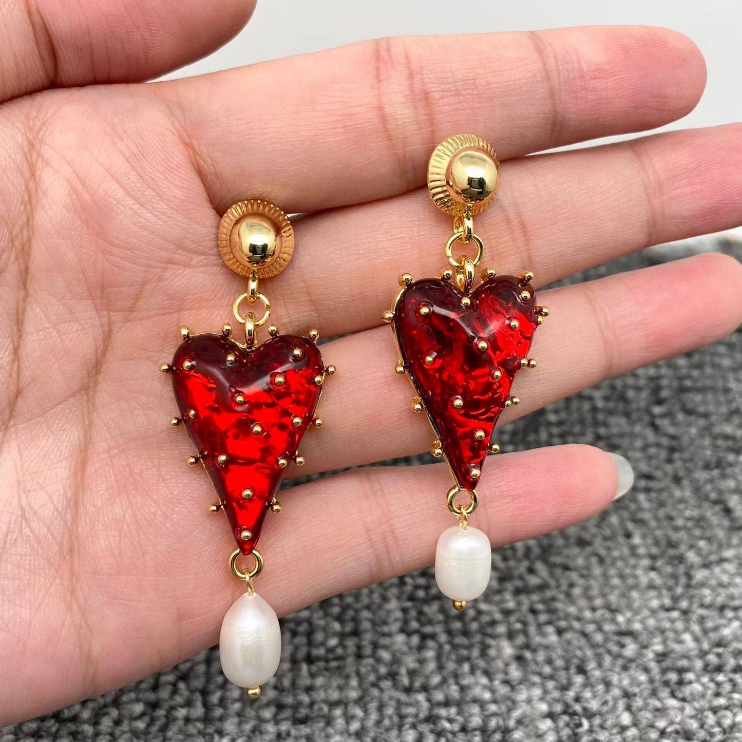 Pearl Heart Earrings