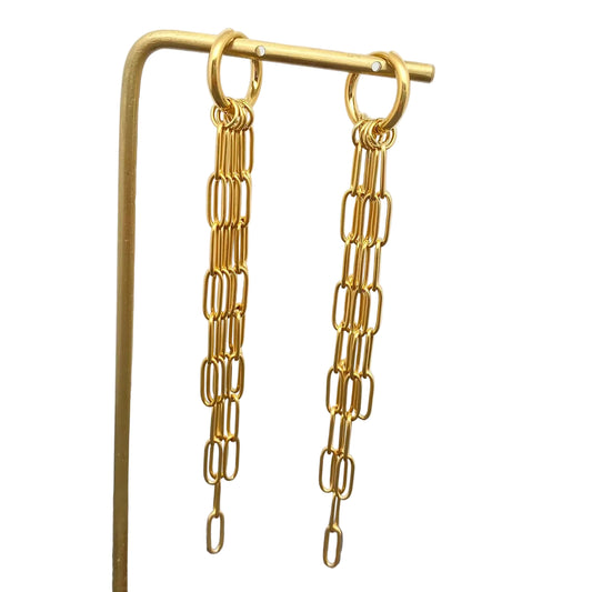 18K Gold Plated Steel Chain Fringe Huggie Earrings