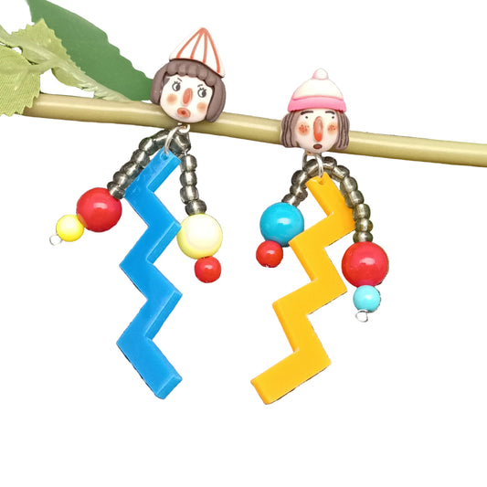 Cartoon Silly Doll Face Beaded Earrings