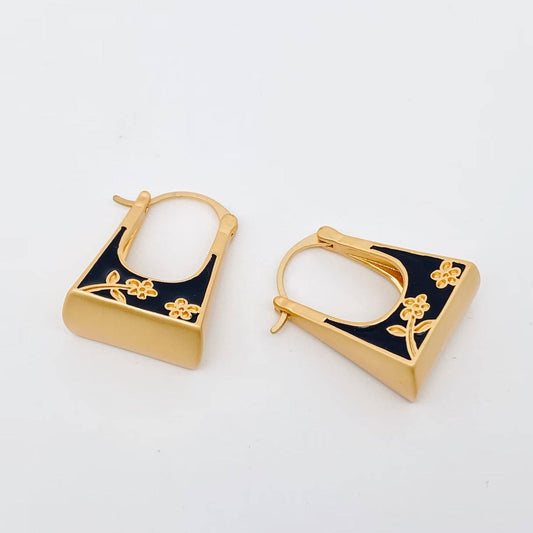 Black Enamel Mini Floral Purse Earrings