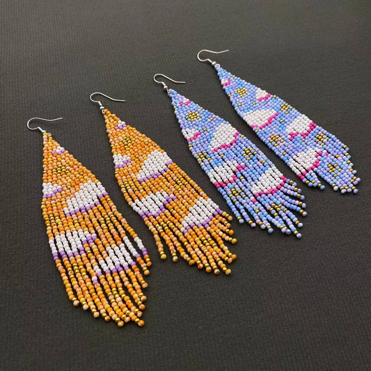 Dreamy Clouds Beaded Fringe Earrings