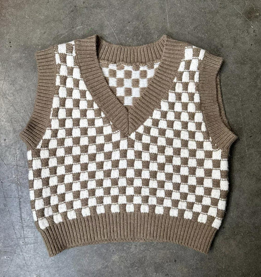 Checkered Knit Sweater Vest