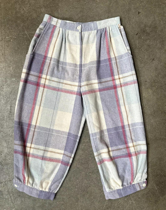 1980'S Vintage High-Waisted Plaid Wool-blend Balloon Pants