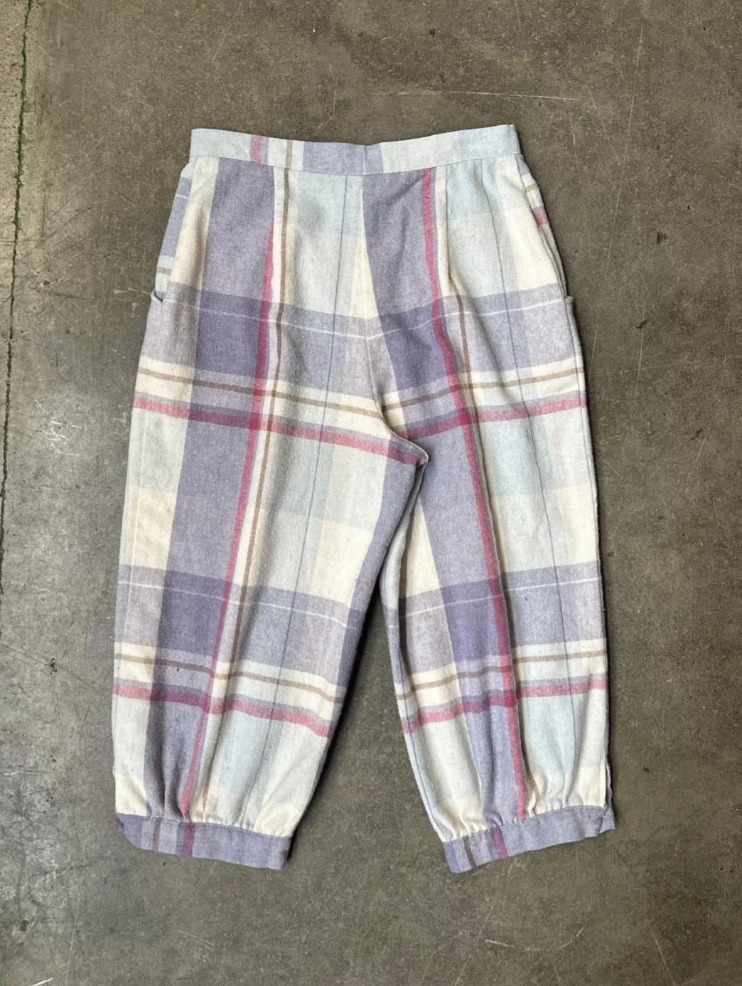 1980'S Vintage High-Waisted Plaid Wool-blend Balloon Pants