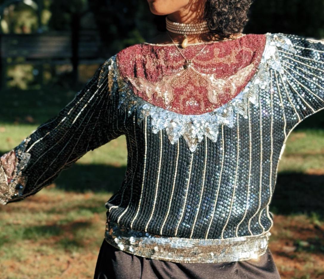 1980'S Vintage Metallic Embellished Sequin Top