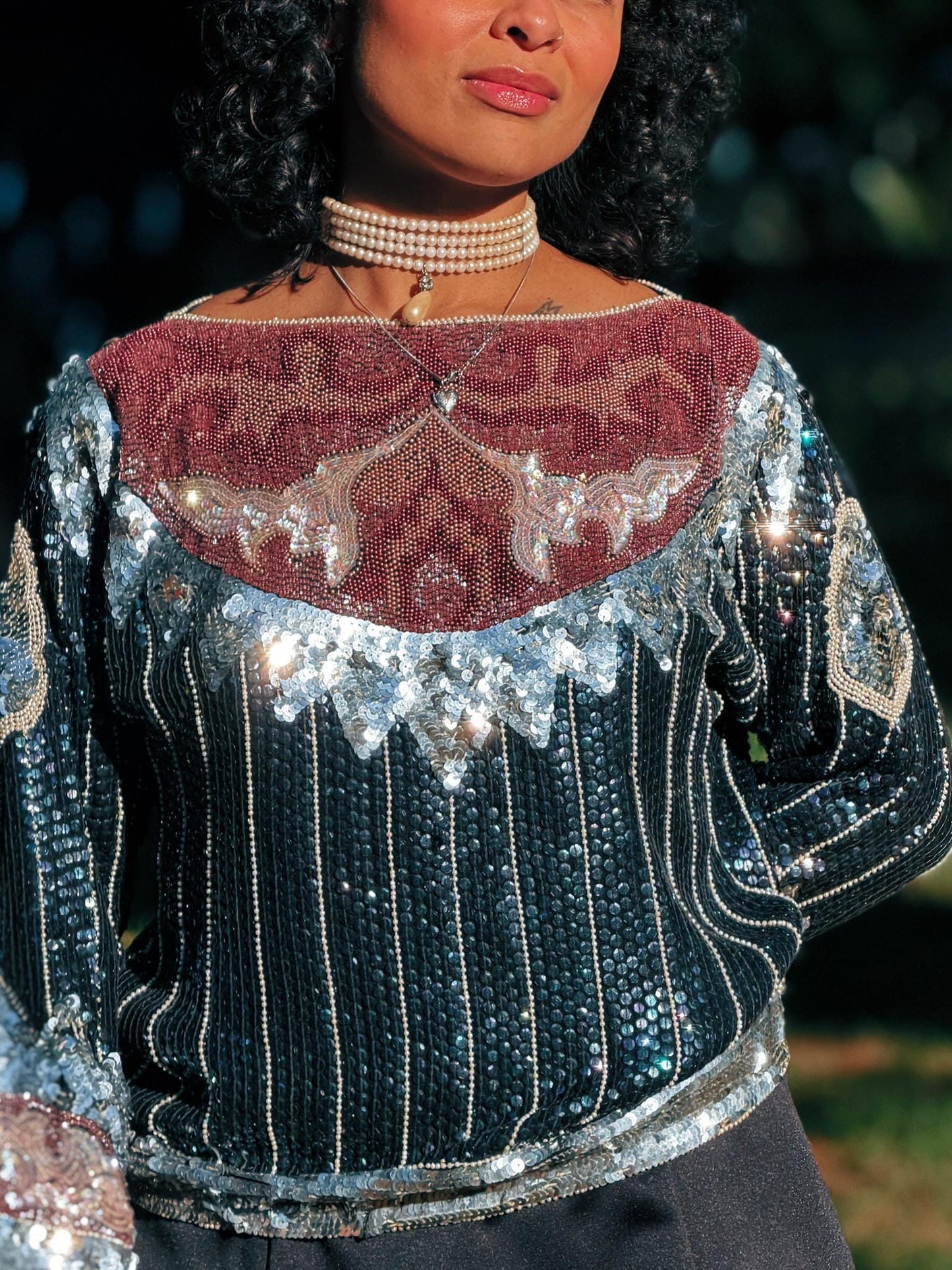 1980'S Vintage Metallic Embellished Sequin Top