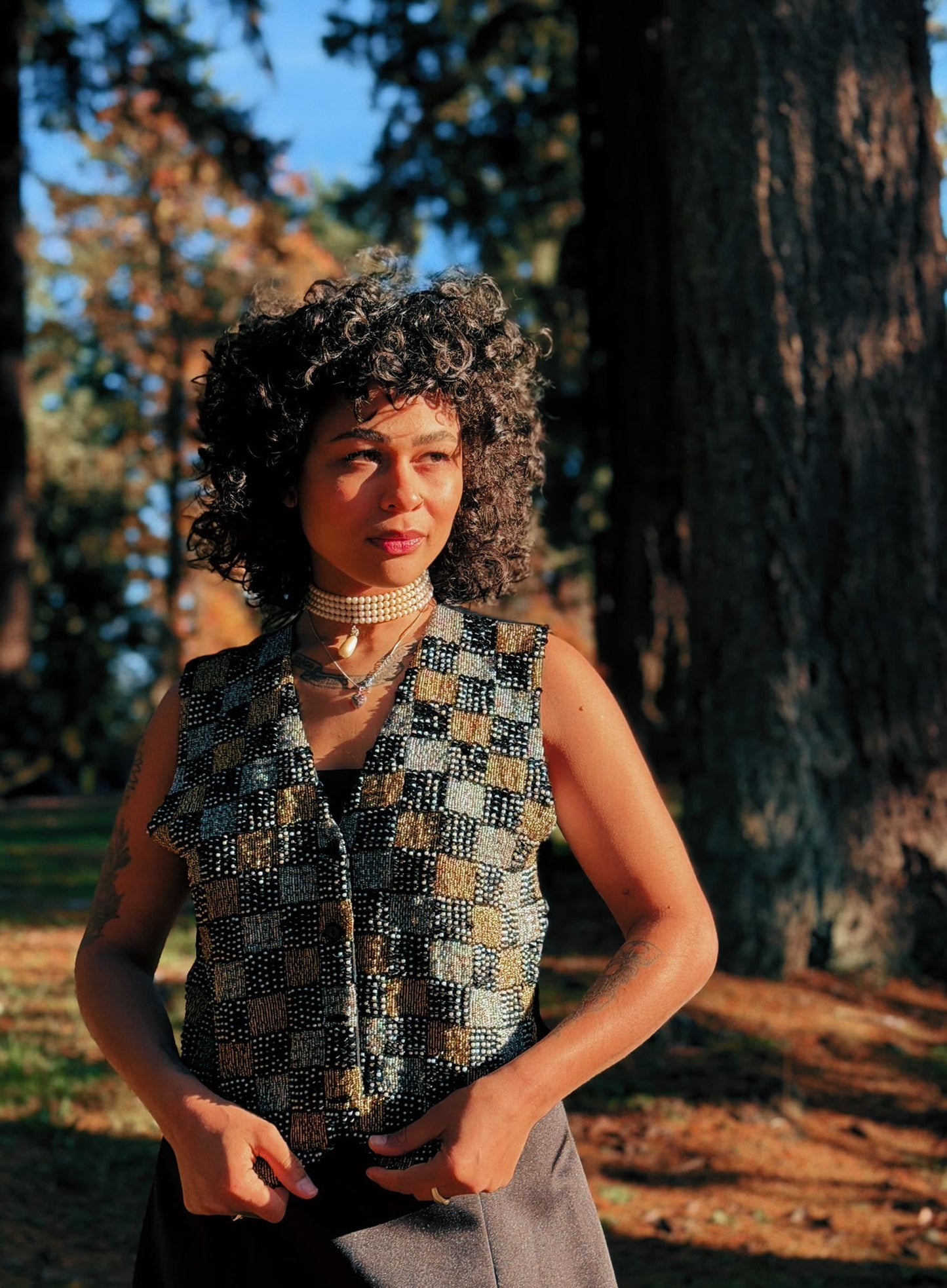 Vintage 1980's Checkered Fully Beaded Vest
