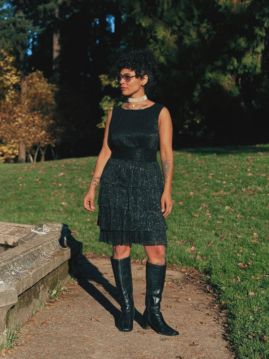 Vintage Shimmer Party Dress - Metallic Black/Silver