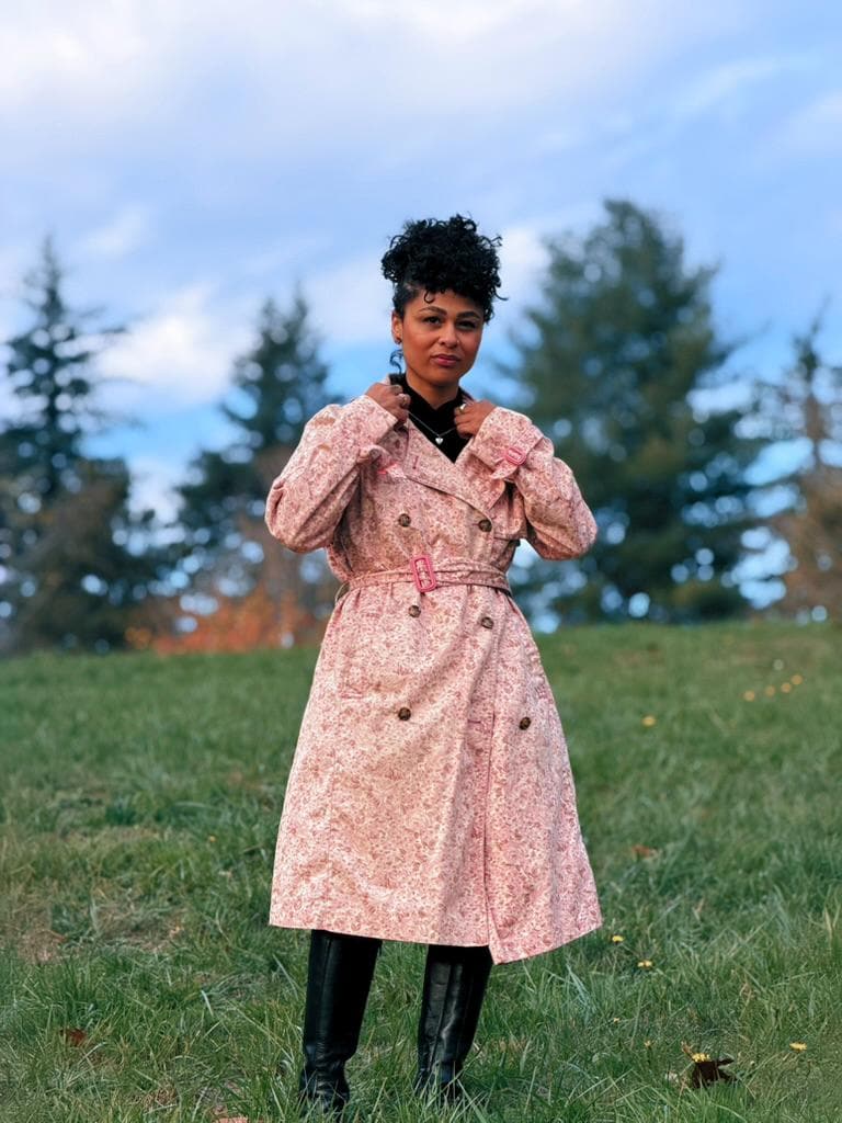 Vintage Pink Floral London Fog Double-Breasted Trench Coat