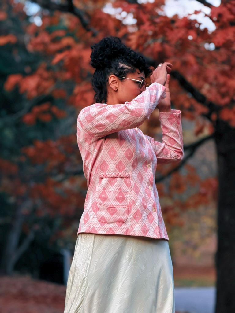 Vintage 1970's Handmade Peach Diamond-Pattern Blazer